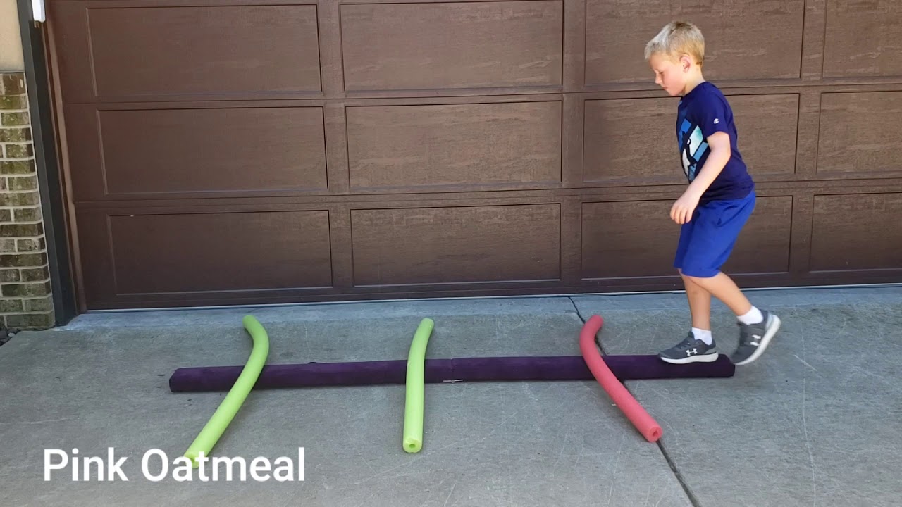 Balance beam pool noodle hurdles