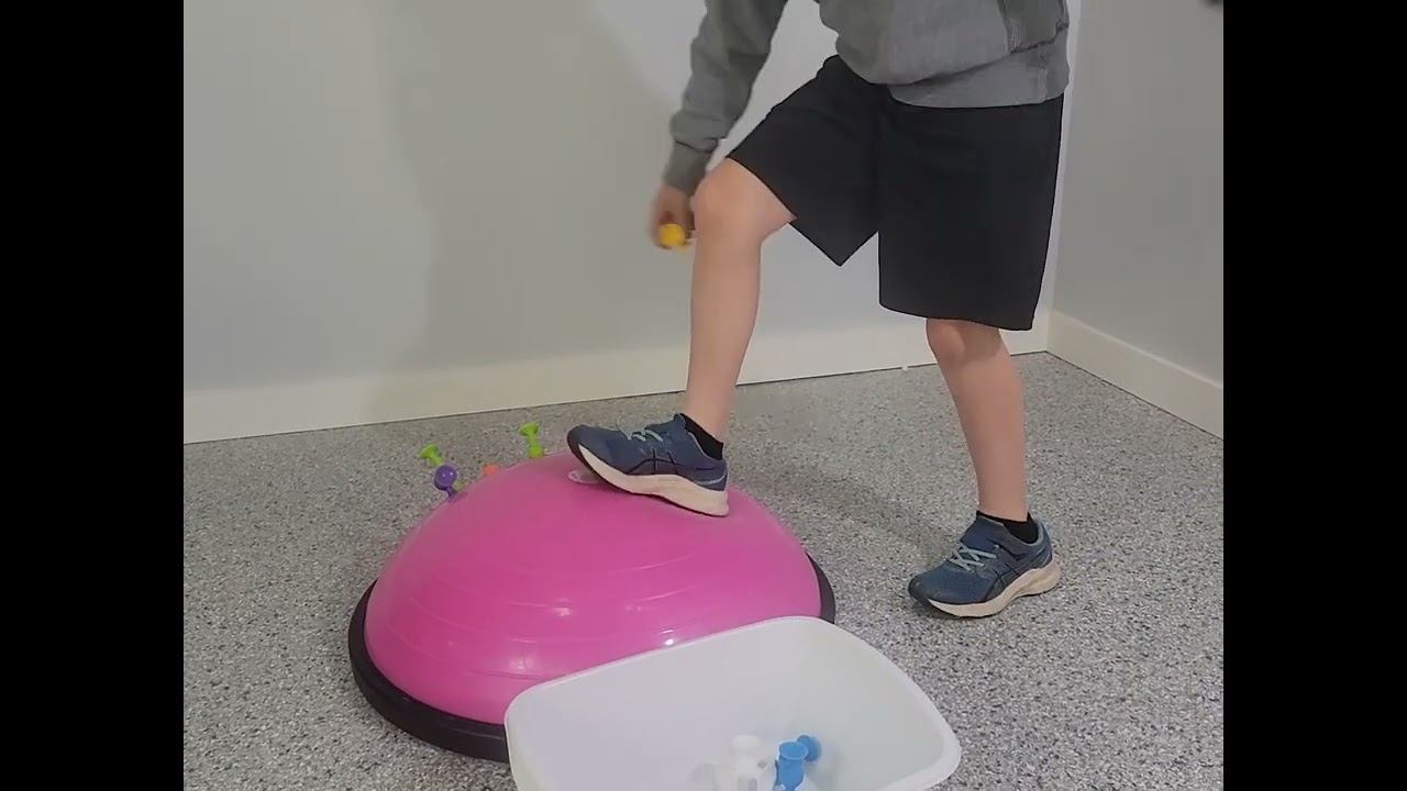Bosu Half Stand Midline Crossing with Squigz