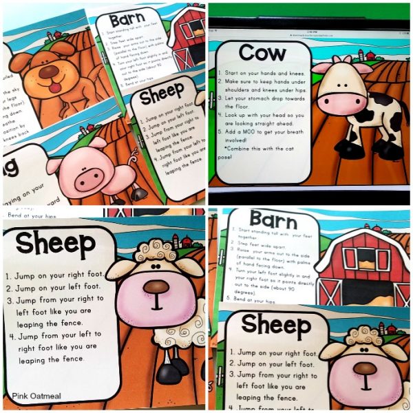 These fun farm yoga cards are great for incorporating movement into the classroom! Kids will love these fun poses pretending to be cows, pigs, sheep and more! Great for preschool, kindergarten and up.