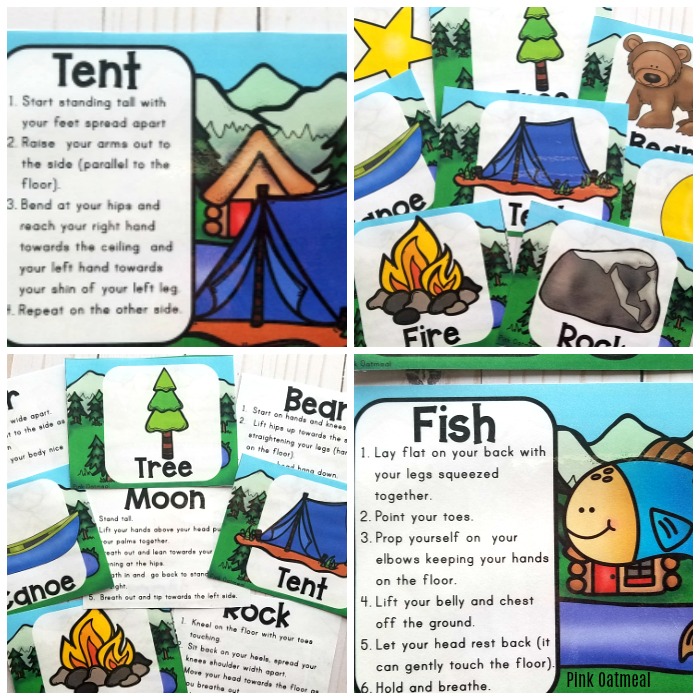 Camping themed yoga cards and printables are great for adding movement to the classroom. Fun poses to get kids thinking about summer! Can be used indoors or outdoors. Great for preschool, kindergarten and up!
