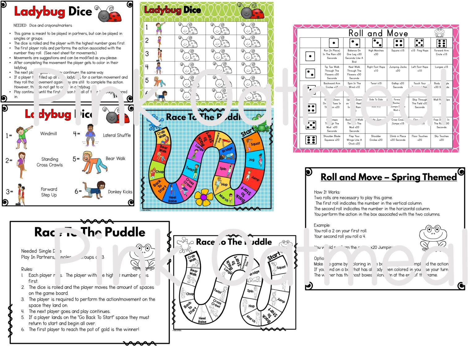 Spring Themed Movement Games - Pink Oatmeal Shop