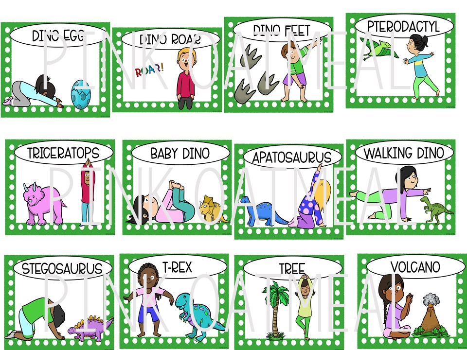 Dinosaur Yoga -Clip Art Kids - Pink Oatmeal Shop
