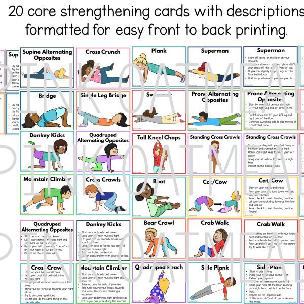 Core Strengthening Cards and Printables For Kids - Pink Oatmeal Shop