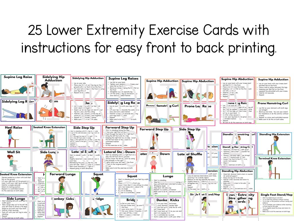 Lower Extremity Strengthening Cards and Printables For Kids Pink