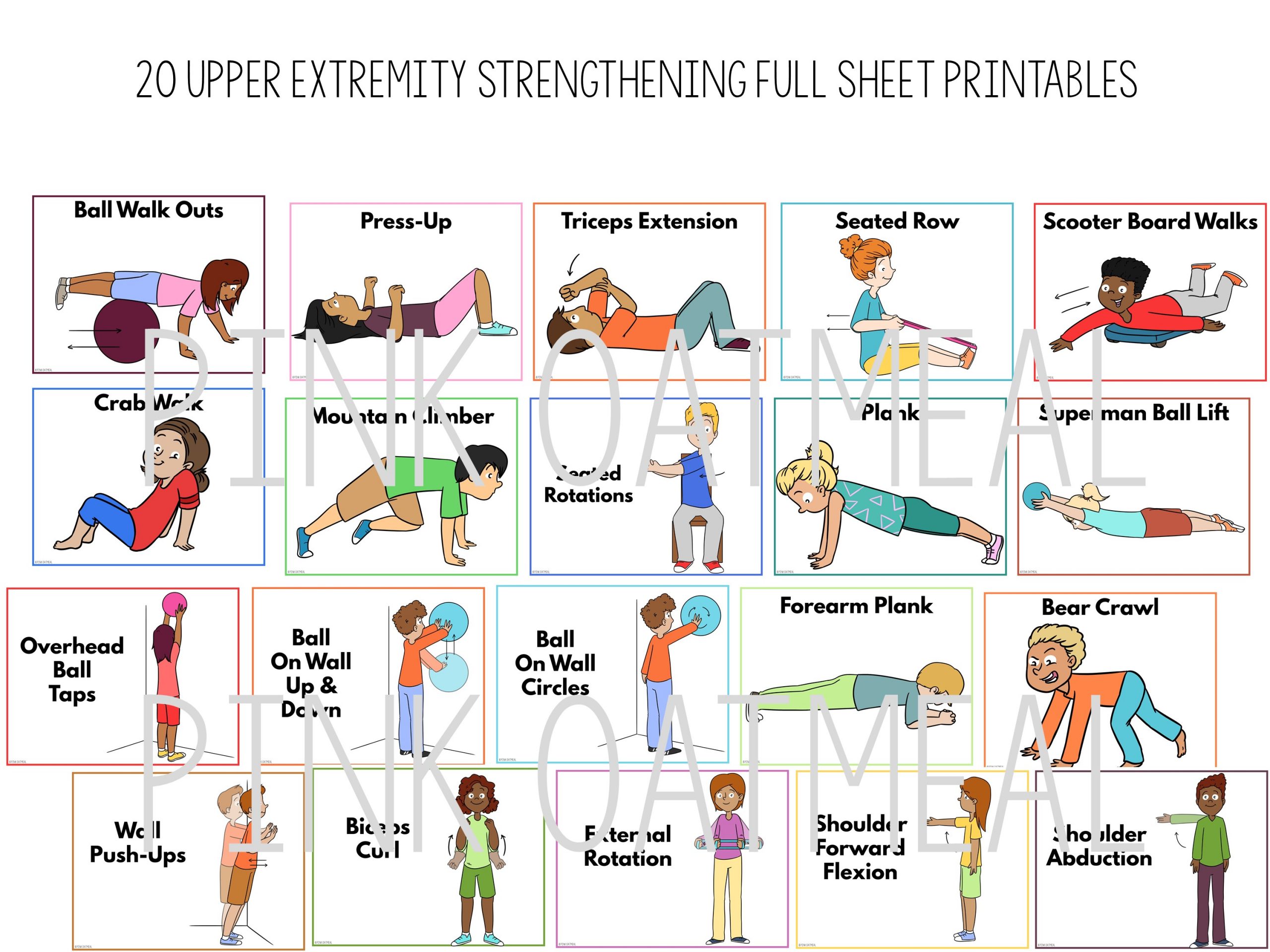 Upper Extremity Strengthening Cards and Printables For Kids Pink