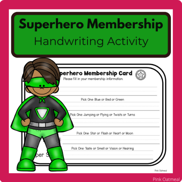 Superherho Membership Handwriting Activity