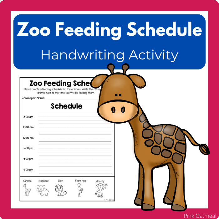 Zoo Feeding Schedule Handwriting Activity