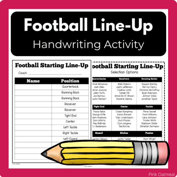Football Line-Up Handwriting Activity