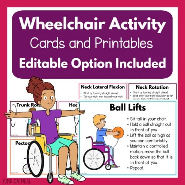 Wheelchair Activity Cards and Printables - Option To Edit